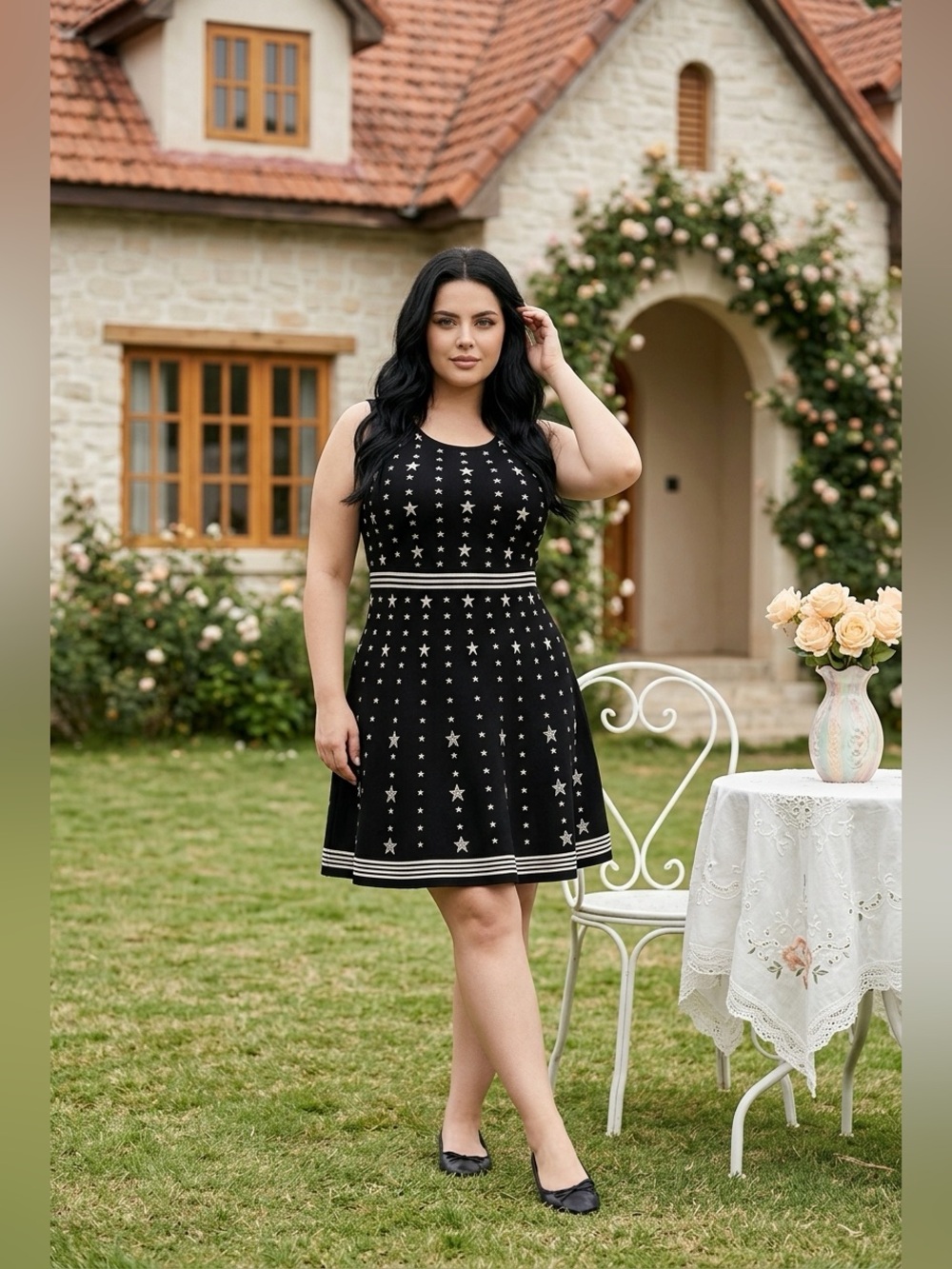 Torrid Black & White Star Sweater-Knit Skater Dress Size 3
